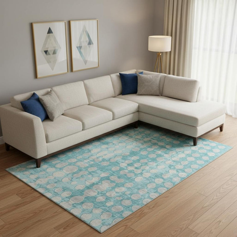 HomeRoots 10' X 14' Teal And Ivory Polka Dot Washable Area Rug - Durable, Stain Resistant & UV Protected Design 669156
