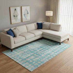 HomeRoots 10' X 14' Teal And Ivory Polka Dot Washable Area Rug - Durable, Stain Resistant & UV Protected Design 669156