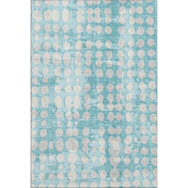 HomeRoots 10' X 14' Teal And Ivory Polka Dot Washable Area Rug - Durable, Stain Resistant & UV Protected Design 669156