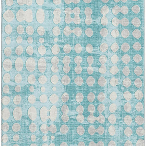 HomeRoots 10' X 14' Teal And Ivory Polka Dot Washable Area Rug - Durable, Stain Resistant & UV Protected Design 669156