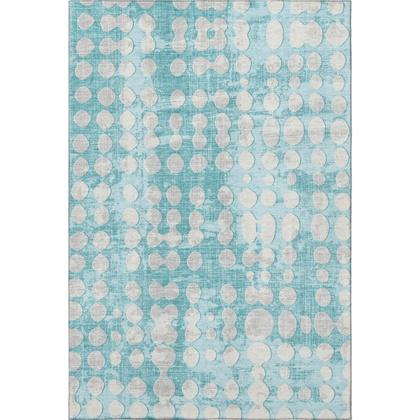 HomeRoots 10' X 14' Teal And Ivory Polka Dot Washable Area Rug - Durable, Stain Resistant & UV Protected Design 669156