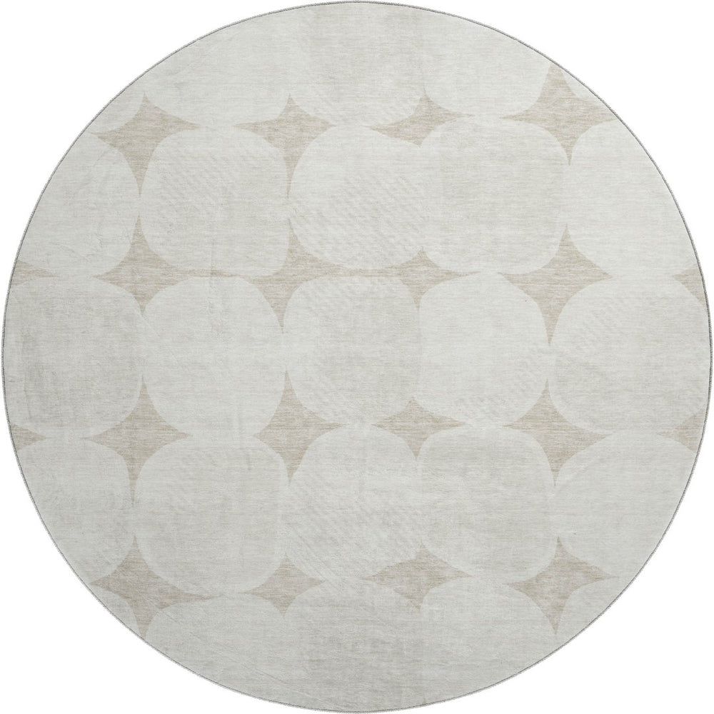 HomeRoots 8' Washable Round Rug - Beige & Ivory Abstract Geometric, UV Protected, Durable for High Traffic Areas 669159