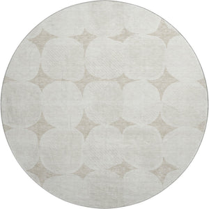 HomeRoots 8' Washable Round Rug - Beige & Ivory Abstract Geometric, UV Protected, Durable for High Traffic Areas 669159