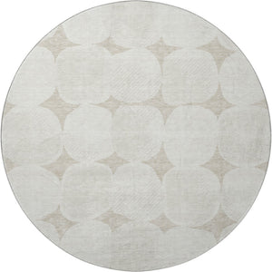 HomeRoots 8' Washable Round Rug - Beige & Ivory Abstract Geometric, UV Protected, Durable for High Traffic Areas 669159