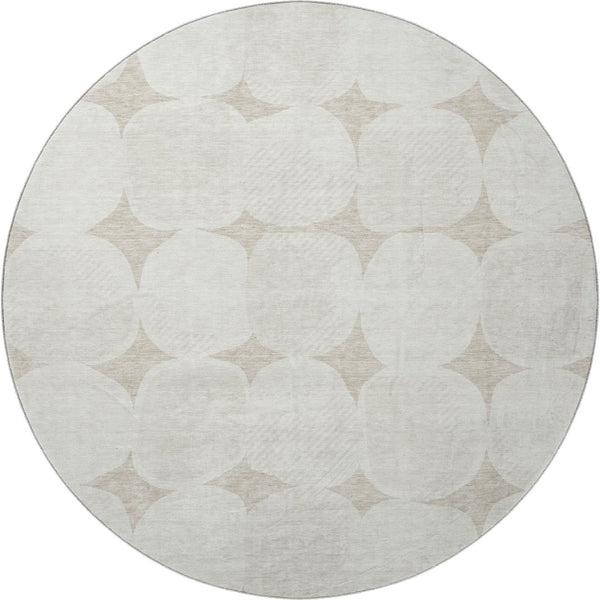 HomeRoots 8' Washable Round Rug - Beige & Ivory Abstract Geometric, UV Protected, Durable for High Traffic Areas 669159