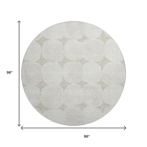 HomeRoots 8' Washable Round Rug - Beige & Ivory Abstract Geometric, UV Protected, Durable for High Traffic Areas 669159