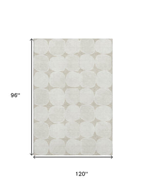 HomeRoots 8' X 10' Beige and Ivory Washable Area Rug - Abstract Geometric Design with UV Protection & Durability 669160