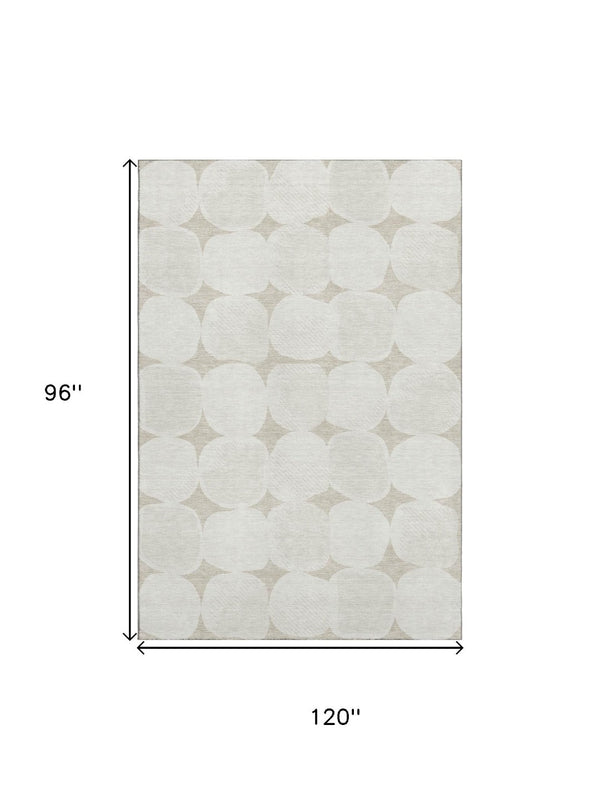 HomeRoots 8' X 10' Beige and Ivory Washable Area Rug - Abstract Geometric Design with UV Protection & Durability 669160