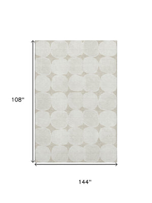 HomeRoots 9' X 12' Beige And Ivory Abstract Geometric Washable Area Rug - Durable, UV Protected & Stylish 669161