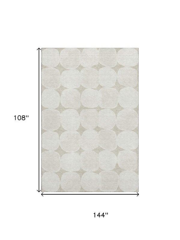 HomeRoots 9' X 12' Beige And Ivory Abstract Geometric Washable Area Rug - Durable, UV Protected & Stylish 669161