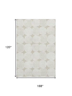 HomeRoots 10' X 14' Beige & Ivory Abstract Geometric Washable Area Rug with UV Protection for Modern Living 669162