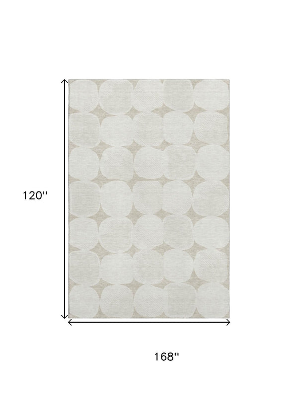 HomeRoots 10' X 14' Beige & Ivory Abstract Geometric Washable Area Rug with UV Protection for Modern Living 669162
