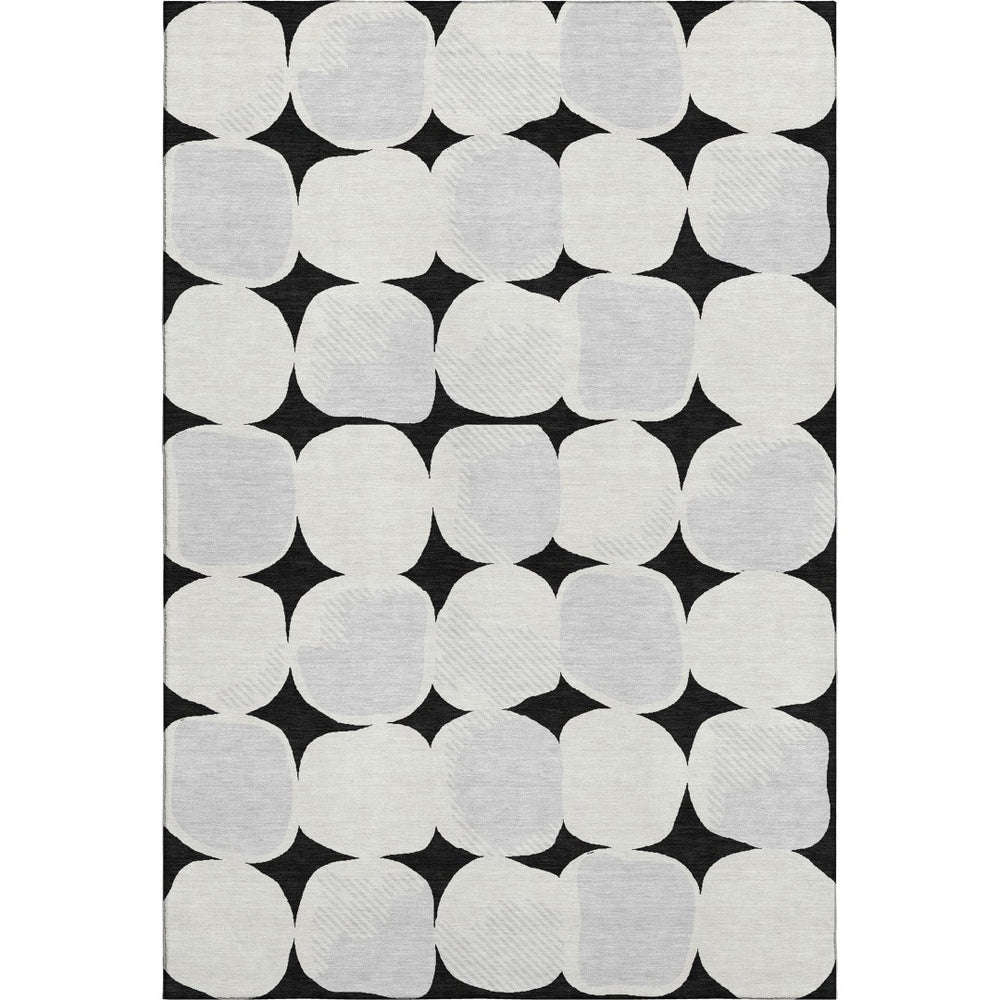 HomeRoots 5' X 8' Stylish Black and Ivory Abstract Geometric Washable Area Rug with UV Protection & Comfort 669164