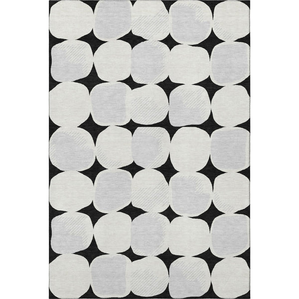 HomeRoots 5' X 8' Stylish Black and Ivory Abstract Geometric Washable Area Rug with UV Protection & Comfort 669164