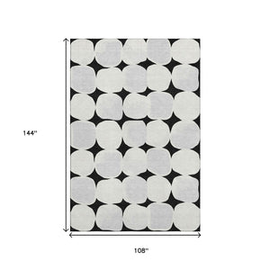 HomeRoots 9' X 12' Washable Black & Ivory Abstract Geometric Area Rug with UV Protection for Busy Homes 669167