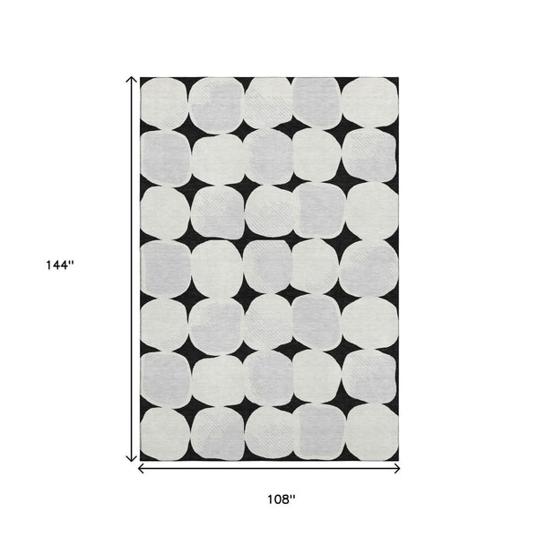 HomeRoots 9' X 12' Washable Black & Ivory Abstract Geometric Area Rug with UV Protection for Busy Homes 669167