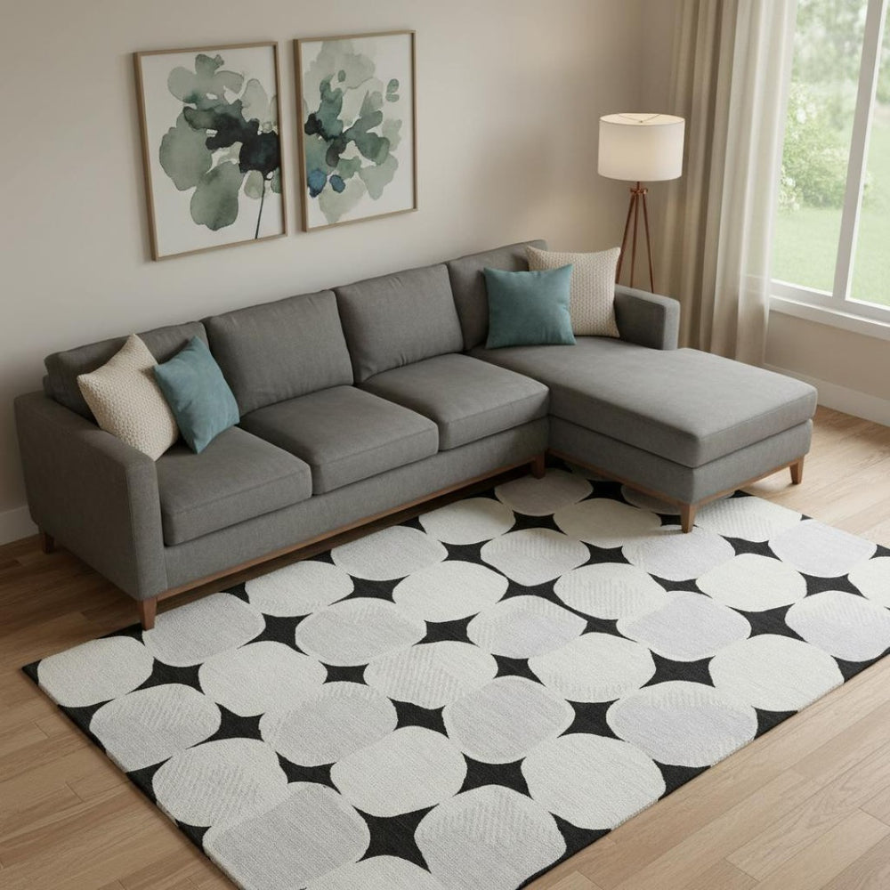 HomeRoots 9' X 12' Washable Black & Ivory Abstract Geometric Area Rug with UV Protection for Busy Homes 669167