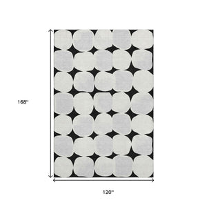 HomeRoots 10' X 14' Washable Black & Ivory Abstract Geometric Area Rug with UV Protection for High Traffic Areas 669168