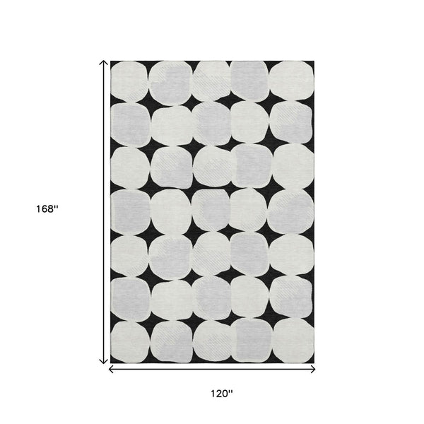 HomeRoots 10' X 14' Washable Black & Ivory Abstract Geometric Area Rug with UV Protection for High Traffic Areas 669168