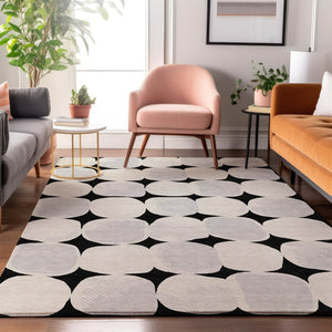 HomeRoots 10' X 14' Washable Black & Ivory Abstract Geometric Area Rug with UV Protection for High Traffic Areas 669168