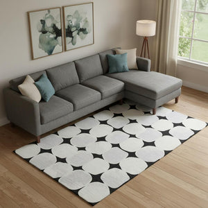 HomeRoots 10' X 14' Washable Black & Ivory Abstract Geometric Area Rug with UV Protection for High Traffic Areas 669168