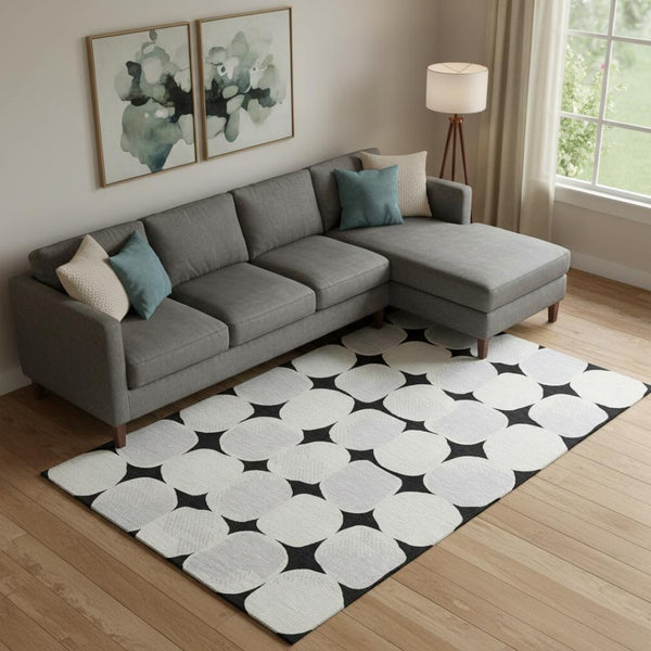 HomeRoots 10' X 14' Washable Black & Ivory Abstract Geometric Area Rug with UV Protection for High Traffic Areas 669168