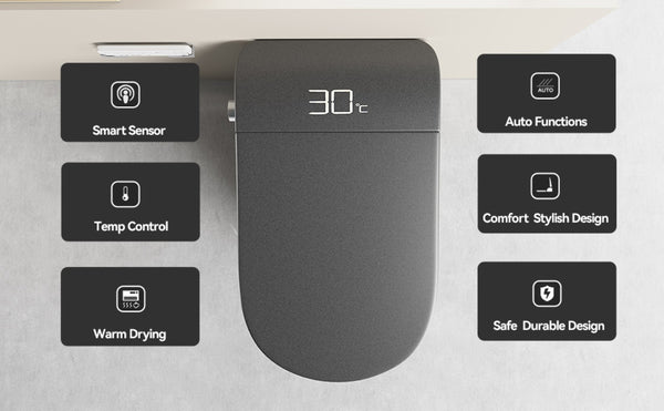 English Elm Unique Intelligent One-piece Toilet with Integrated Bidet Heated Seat and Auto Lid Grey W3133P414566