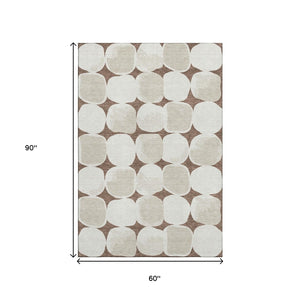 HomeRoots 5' X 8' Brown & Ivory Abstract Geometric Area Rug - Washable, UV Protected, Ideal for Busy Homes! 669170