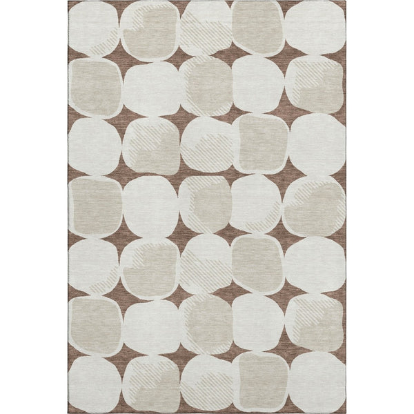 HomeRoots 5' X 8' Brown & Ivory Abstract Geometric Area Rug - Washable, UV Protected, Ideal for Busy Homes! 669170