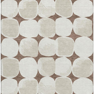 HomeRoots 5' X 8' Brown & Ivory Abstract Geometric Area Rug - Washable, UV Protected, Ideal for Busy Homes! 669170