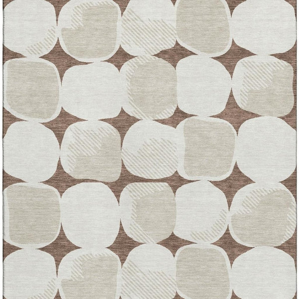 HomeRoots 5' X 8' Brown & Ivory Abstract Geometric Area Rug - Washable, UV Protected, Ideal for Busy Homes! 669170