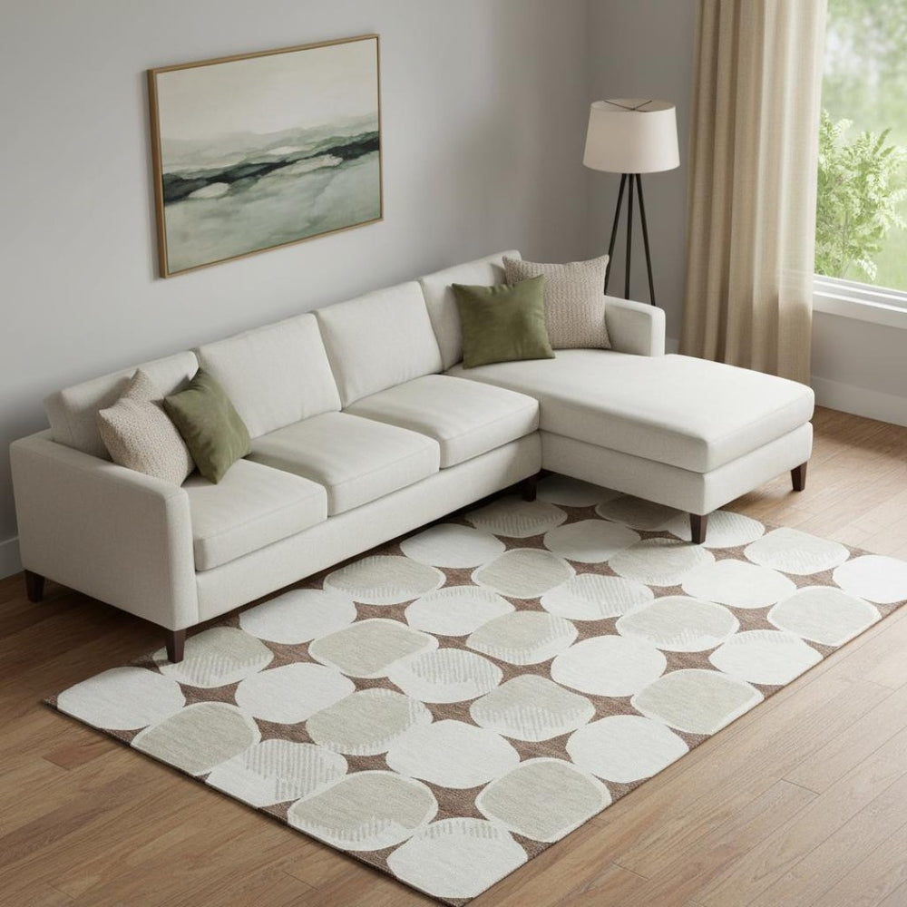 HomeRoots 8' x 10' Washable Brown and Ivory Abstract Geometric Area Rug with UV Protection for Busy Homes 669172