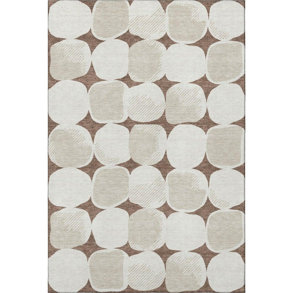 HomeRoots 8' x 10' Washable Brown and Ivory Abstract Geometric Area Rug with UV Protection for Busy Homes 669172