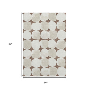 HomeRoots 8' x 10' Washable Brown and Ivory Abstract Geometric Area Rug with UV Protection for Busy Homes 669172