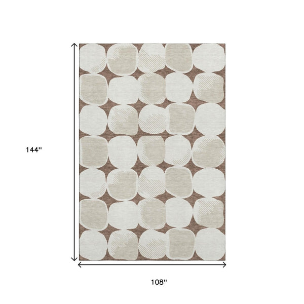 HomeRoots 9' X 12' Brown & Ivory Abstract Geometric Area Rug – Washable, UV-Protected, Durable & Stylish Design 669173