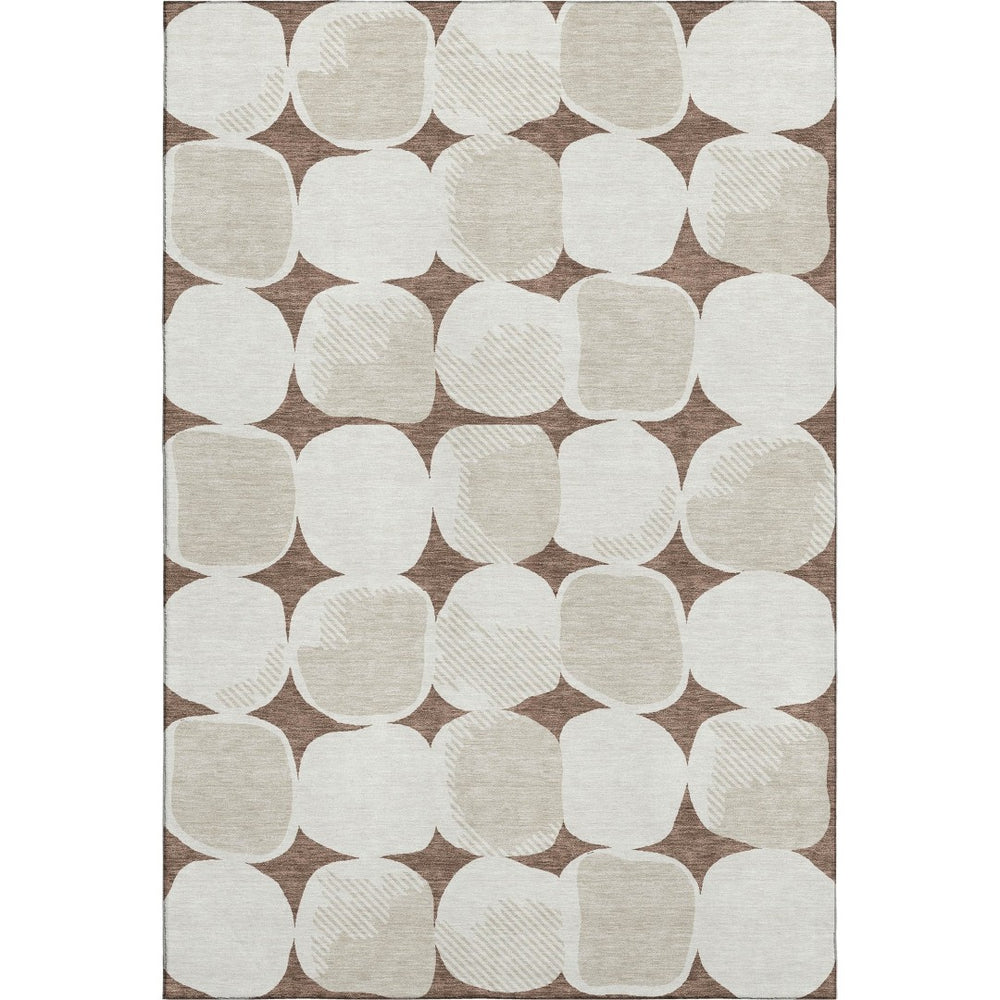 HomeRoots 10' X 14' Brown and Ivory Abstract Geometric Washable Area Rug - Durable, Stylish, UV Protected Design 669174