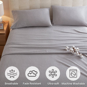 English Elm 4-piece Cal King Cotton Sheet Set Snowflake Print Breathable Wrinkle Resistant Bedding B035P408379