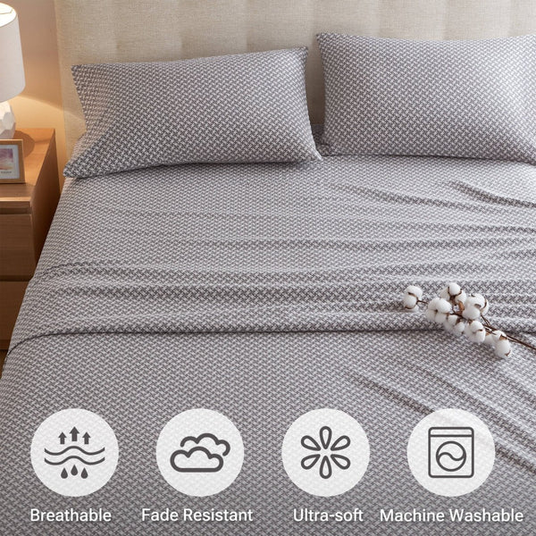 English Elm 4-piece Cal King Cotton Sheet Set Snowflake Print Breathable Wrinkle Resistant Bedding B035P408379