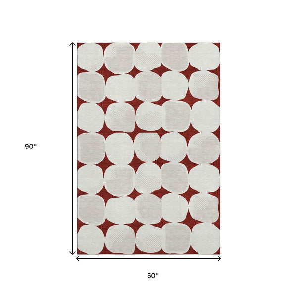 HomeRoots 5' X 8' Burgundy And Ivory Abstract Geometric Area Rug – Washable, UV Protected, Perfect for Families! 669176