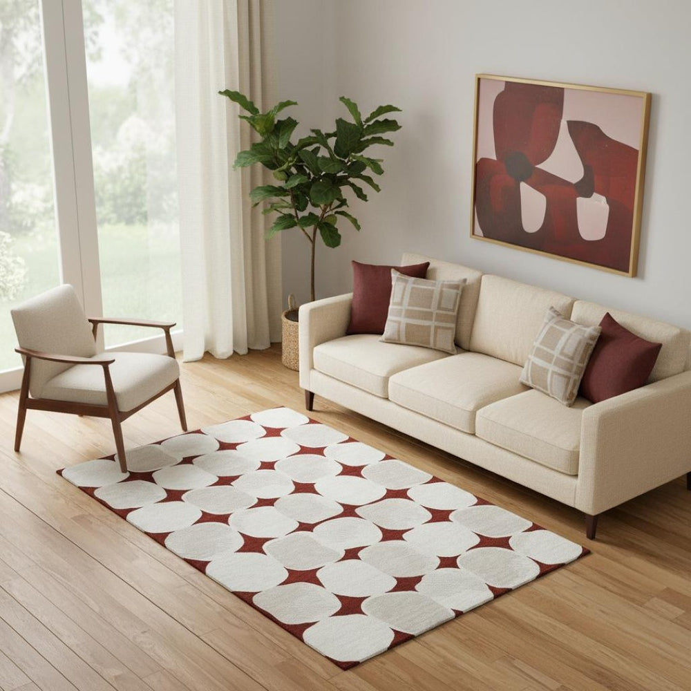 HomeRoots 5' X 8' Burgundy And Ivory Abstract Geometric Area Rug – Washable, UV Protected, Perfect for Families! 669176
