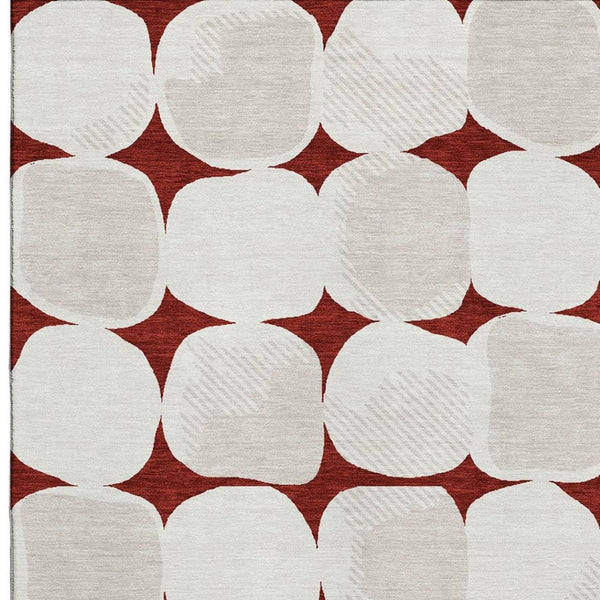 HomeRoots 5' X 8' Burgundy And Ivory Abstract Geometric Area Rug – Washable, UV Protected, Perfect for Families! 669176