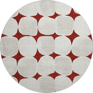 HomeRoots 8' Burgundy and Ivory Abstract Geometric Round Rug - Washable, UV Protected, Perfect for Any Space 669177