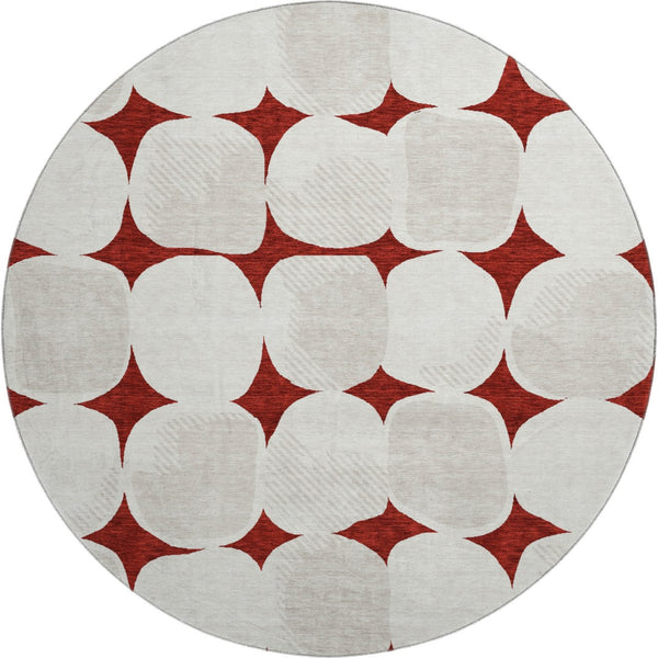 HomeRoots 8' Burgundy and Ivory Abstract Geometric Round Rug - Washable, UV Protected, Perfect for Any Space 669177