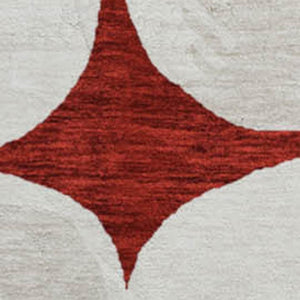 HomeRoots 8' Burgundy and Ivory Abstract Geometric Round Rug - Washable, UV Protected, Perfect for Any Space 669177