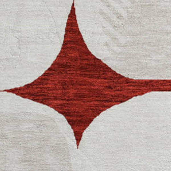 HomeRoots 8' Burgundy and Ivory Abstract Geometric Round Rug - Washable, UV Protected, Perfect for Any Space 669177