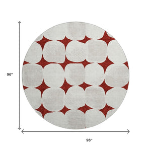 HomeRoots 8' Burgundy and Ivory Abstract Geometric Round Rug - Washable, UV Protected, Perfect for Any Space 669177