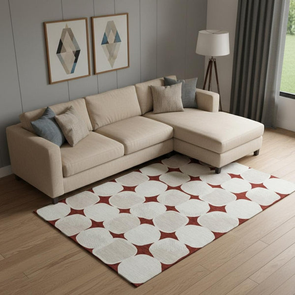 HomeRoots 8' X 10' Burgundy And Ivory Abstract Geometric Area Rug - Durable, Washable, UV Protected & Stylish! 669178