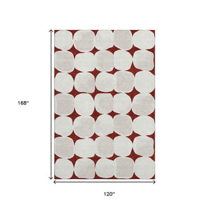 HomeRoots 10' Burgundy and Ivory Abstract Geometric Area Rug - Washable, Stain Resistant, UV Protected Design 669180