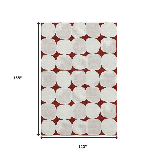 HomeRoots 10' Burgundy and Ivory Abstract Geometric Area Rug - Washable, Stain Resistant, UV Protected Design 669180