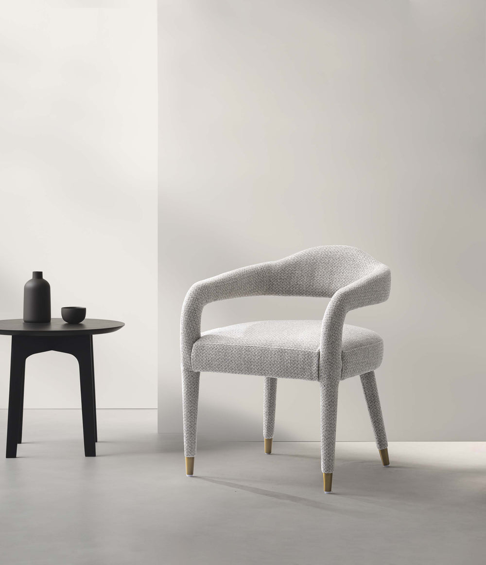 English Elm Aspen Tweed Upholstered Armchair with Kiln-Dried Birch Frame, High-Density Foam & Brass Feet Silver B365P397753